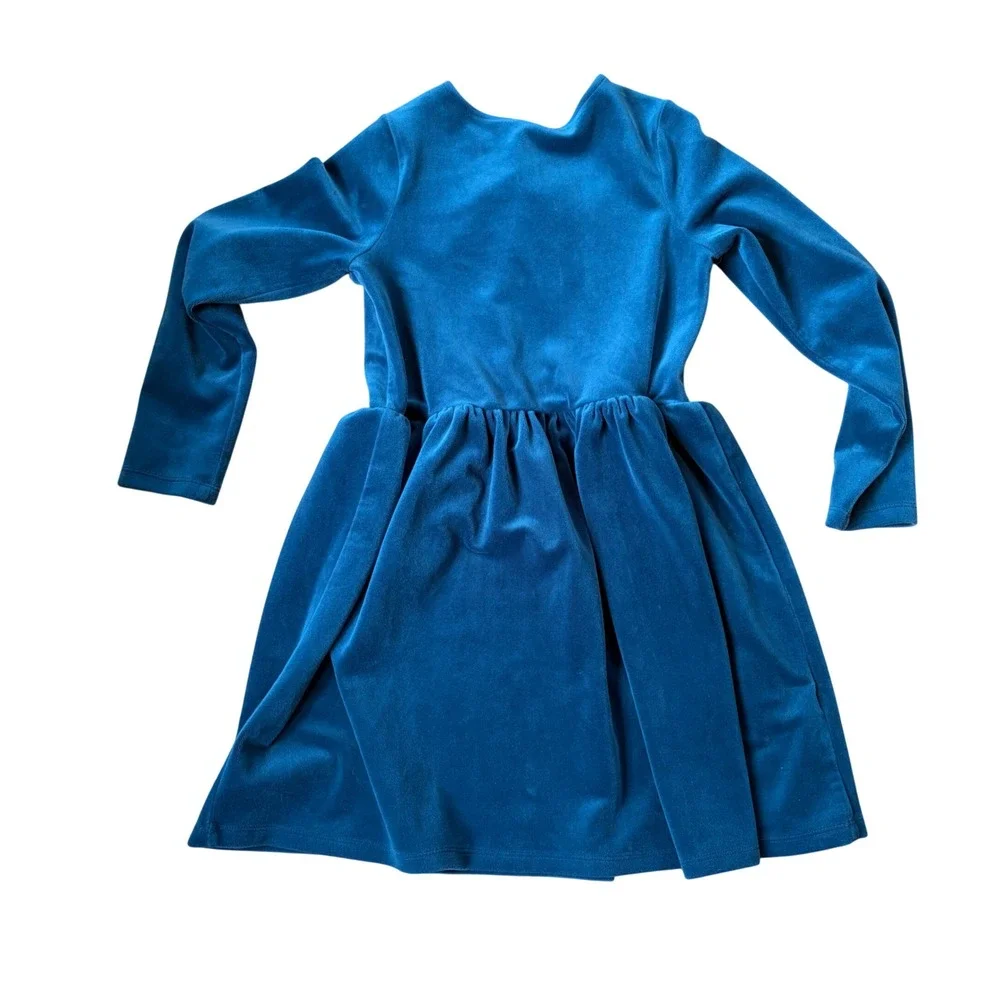 Tea Collection Girls Teal Blue Velvet Long Sleeve Faux Wrap Dress Size 8